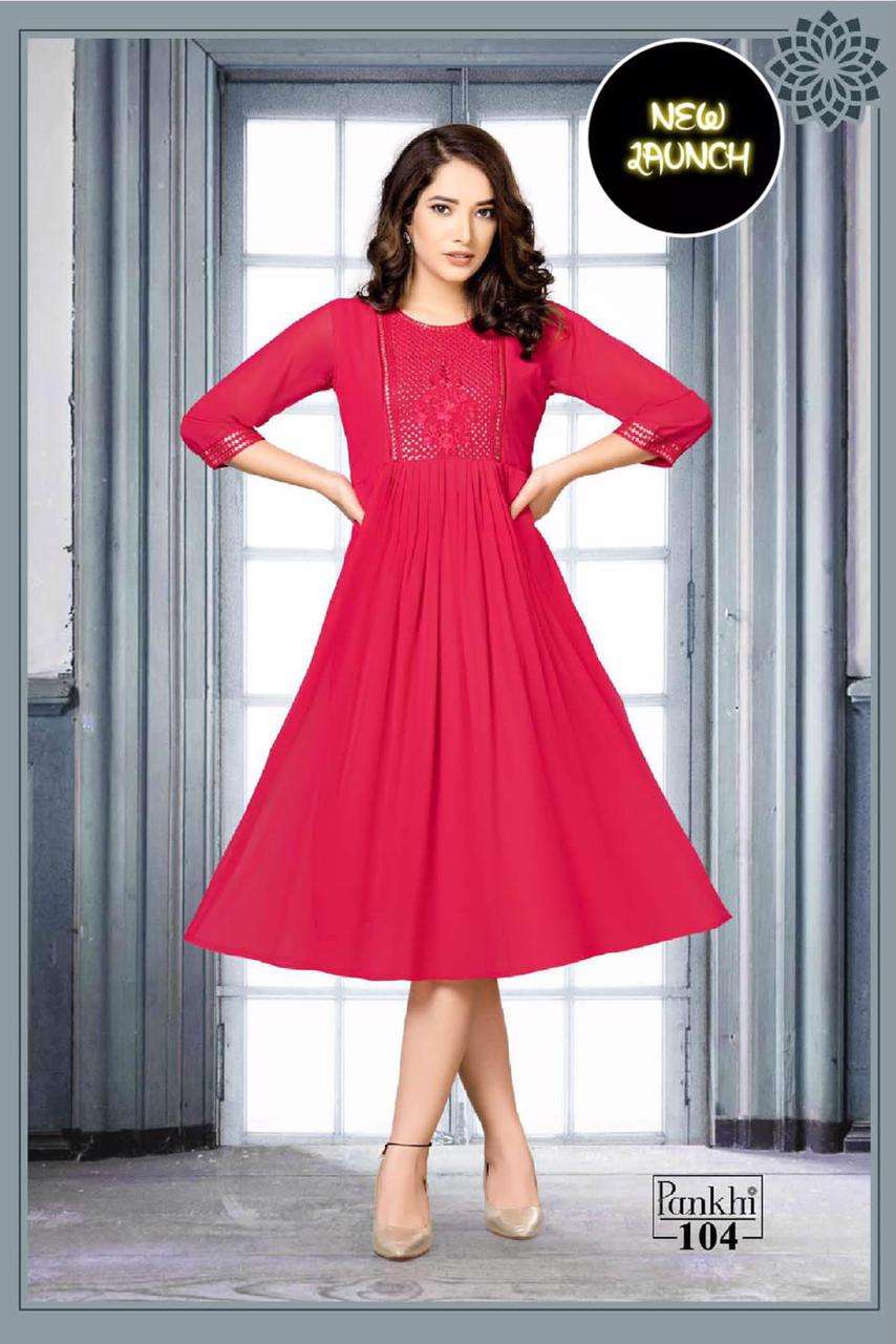 S3 Forever-Beauty Pankhi Vol-1 - Heavy Georgette Chiffon Embroidery Work Kurti-104